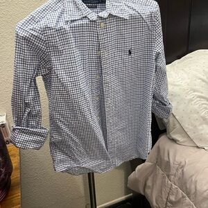 Ralph Lauren White and Blue Check Cotton Button-Down Shirt - Men's
